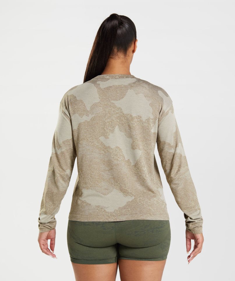 Koszulki Gymshark Adapt Camo Seamless Long Sleeve Top Damskie Szare | PL 783RQN